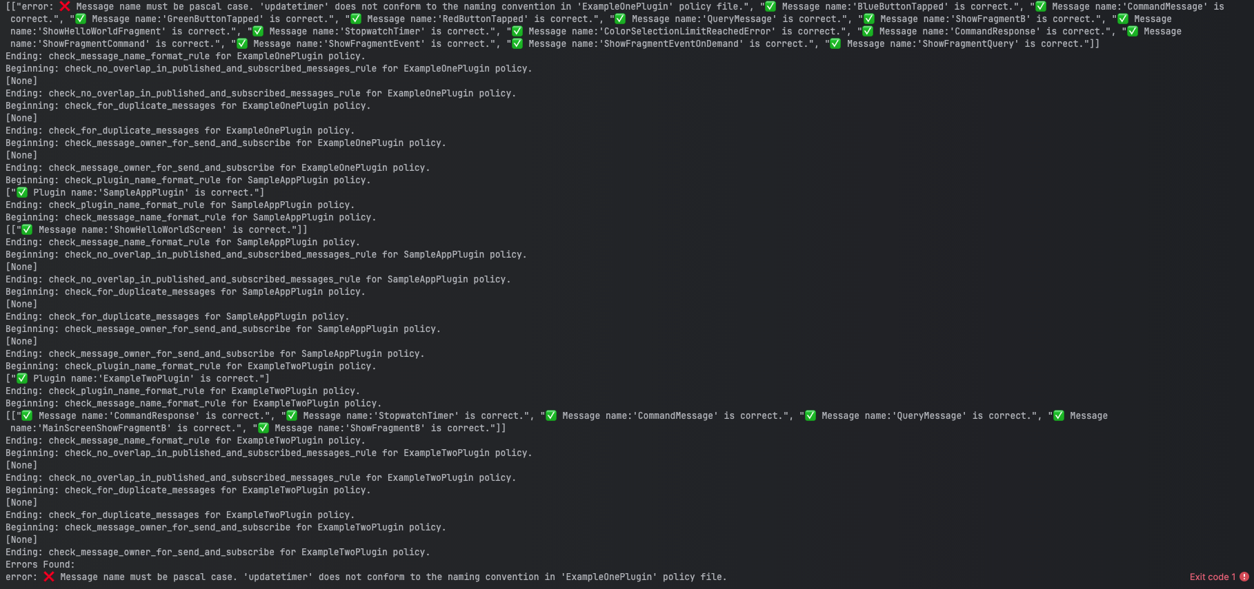 Sample Policy Validation Output